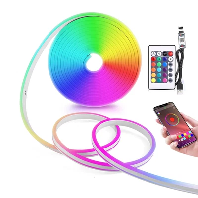 Striscia LED Al Neon RGB USB 5V 1M 2M 3M 4M 5M Nastro Al Neon RGB Con App Blueto - Immagine 1 di 4