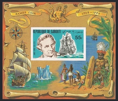 Djibouti 519a,520a imperf deluxe,MNH.Mi Bl.27B-28B. Capt James Cook,Endeavor,Map - Image 1 of 2