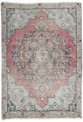Semi-Antique Distressed Oriental Rug Muted Red Floral Design Carpet 1'8X2'5 ft - Image 1 of 4