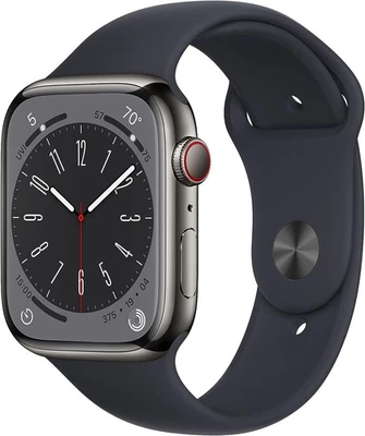 Apple Watch Series 8 GPS+LTE 45MM  Stainless Steel Case Midnight Sport Band - Image 1 of 3