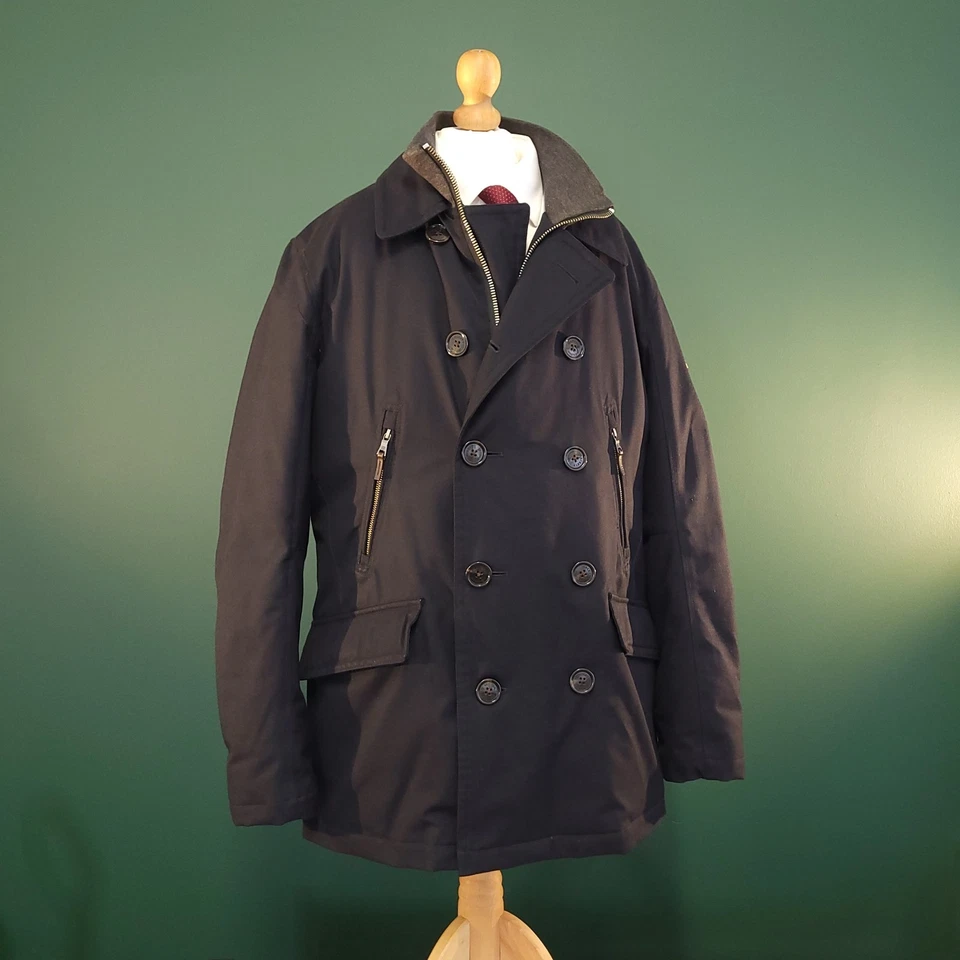 Chaqueta Hackett London Acolchada Doble Pecho Para Hombre Grande Azul Marino Lana Lluvia Foto 1 de 4