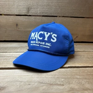 Vintage Macy’s Truck Repair Wyoming Blue Nylon Strapback Trucker Hat Cap - Picture 1 of 8
