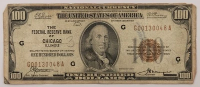 1929 $100 Dollar National Bank Note of Federal Reserve Chicago Illinois - 371b - Image 1 of 3