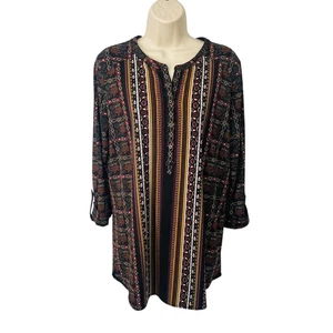 Nygard Tunic Top Womens Medium Black Multicolor Boho Stripe Paisley Print Blouse - Bild 1 von 12