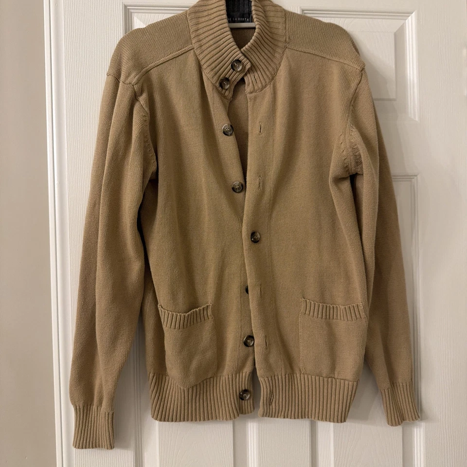 Oscar De La Renta Hombres Cárdigan Suéter Tostado Manga Larga Bolsillos Acanalados Grande Foto 1 de 4