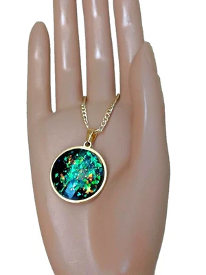 Colgante de ópalo 25 mm resina facetada verde joya ópalo en acero inoxidable 18 quilates GP Foto 1 de 4