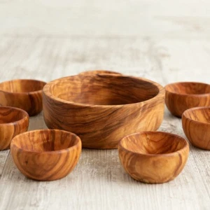 Set Pinzimonio: 1 ciotola cm13 + 7 ciotoline cm6 in legno di ulivo artigianale - Picture 1 of 4