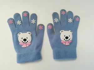 Pair of winter gloves one size girl: blue bear bear bear flowers - Picture 1 of 3