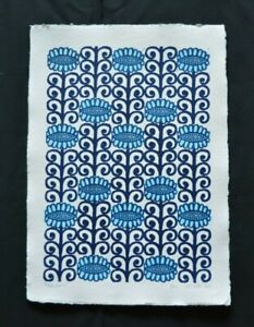 Blue Flowers- Handmade Linoprint A3 (42x29.7cm) hornsea midcentury modernist 