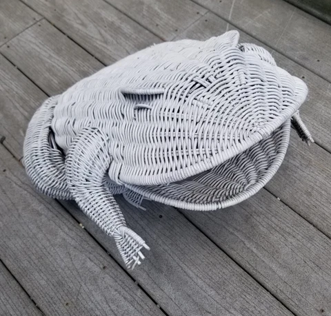 Vintage Boho White Wicker Large Frog Basket Magazine Holder  15” Tall Cover