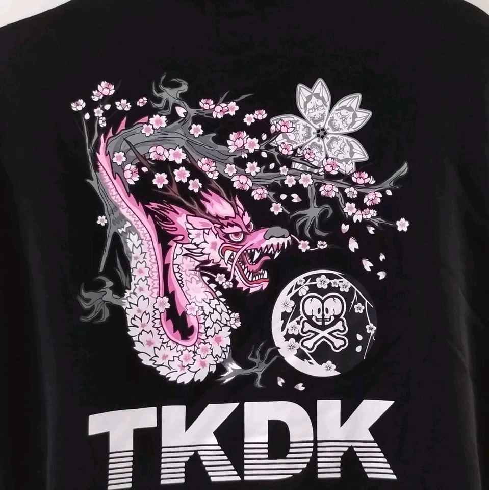 Tokidoki Flor de Cerezo Dragón Negro Cremallera Sudadera con Capucha 3XL Rosa Sakura Flor Suelta Foto 1 de 4