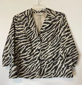 Studio Works Zebra Print Linen Cotton Blend Lined Blazer Jacket Womens Size 1X - Picture 1 of 8