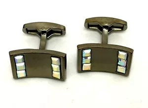 Elegant Curve Cufflinks with white crystal + Gift Pouch - Picture 1 of 7