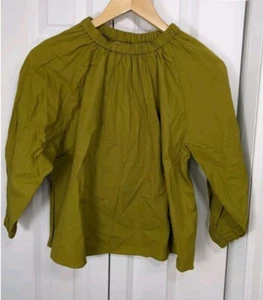 NWT Downeast Olive Green Top Sx XS Gathered Neckline Cotton Cropped Minimalist - Picture 1 of 1