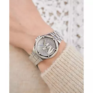 Michael Kors Lennox Womens Watch Pave Crystals Logo Dial Stainless Steel MK7234 - Picture 1 of 4
