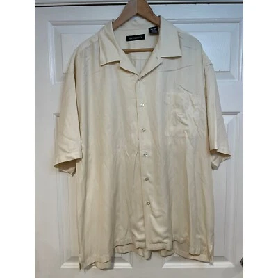 Camisa Hathaway Para Hombres Seda Algodón Relajada Abotonada Manga Corta Beige Crema XXL Foto 1 de 4