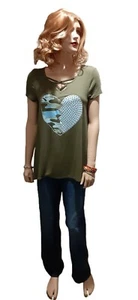 Justice Girl's 16 Blouse Heart Shaped Design W Silver Studs Short Sleeve Hi Low - Picture 1 of 11
