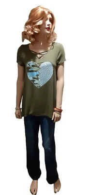 Justice Girl's 16 Blouse Heart Shaped Design W Silver Studs Short Sleeve Hi Low - Image 1 of 4