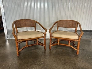 Stylish Handsome Ficks Reed Attribution 1930's Rattan Chairs - A Pair - Picture 1 of 12