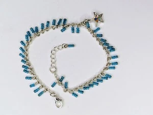 Turquoise & Silver Tone Beaded Anklet Ankle Bracelet Star Charm NEW 9.5" - Picture 1 of 16