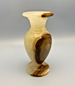 Stunning Brown Green Natural Onyx Crystal Footed Flower Vase Handmade Egypt RARE - Picture 1 of 9