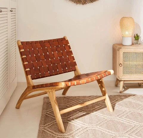 Midcentury Antique walnut chair, Braided leather chair, moroccan walnut chair Cover