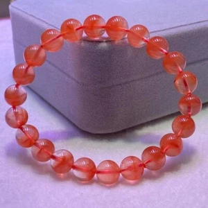 Bracciale Cristallo Perline Tonde Elasticizzate Quarzo Fantasma Rosso Naturale 8,5mm - Foto 1 di 7