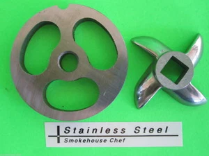 3-HOLE Size #8 stuffing plate disc AND KNIFE for meat grinder 2 3/8" diameter - Picture 1 of 5