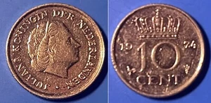 Netherlands 1974 10 Cents - Juliana KM-182 Nickel XF+ no2 #73 - US Seller - Picture 1 of 2