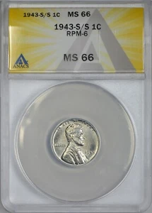 1943 S/S Steel Lincoln Cent ANACS MS66 - Repunched Mint Mark RMP-6 - Picture 1 of 5