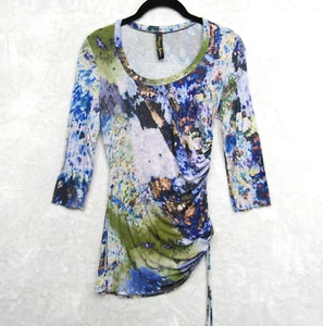Elana Kattan Top Women's XS Extra Small 3/4 Length Sleeve Scoop Neck Artsy Boho - Picture 1 of 10