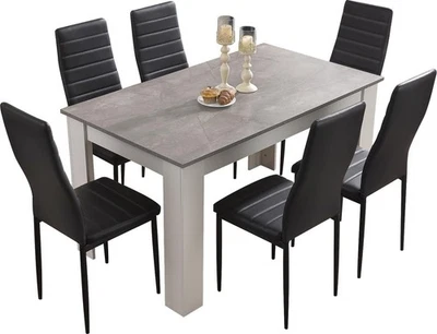 6-Piece PU Leather Dining Set | 140x80cm Modern Kitchen Table + Chairs - Image 1 of 4