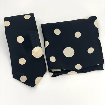 Corbata para Cuello Brioni + Cuadrado de Bolsillo Negro Geométrico Seda Italia Círculos Lunares Usada en Excelente Condición Foto 1 de 4