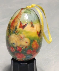 Vintage Decoupaged Hase / Blumen / Schmetterling Ei Ornament / ca. 2,25" - Bild 1 von 2