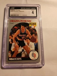 1990-91 NBA Hoops - Drazen Petrovic #248 (RC) CGC 4 vg/ex - Picture 1 of 5