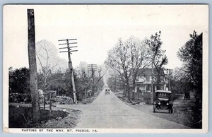 1910-20's PARTING of the WAYS MT POCONO PENNSYLVANIA PA OLD CARS POSTCARD - Picture 1 of 2