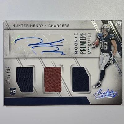 Hunter Henry 2016 Panini Absolute ROOKIE PREMIER MATERIALS RC AUTO 233/499 patch - Image 1 of 2