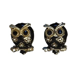 Große Rücken und Silber Eule Ohrstecker mit Zweig Blumen Muster Strass - Bild 1 von 2