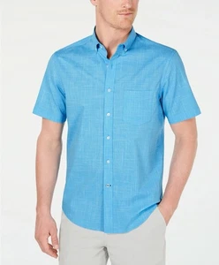 Camisa Club Room Hombre Elastizada Rendimiento Micro Cuadros, Azul Turco Pequeña Nueva - Imagen 1 de 3