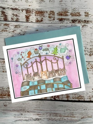 Visions of Sugar Plums, cat version, Christmas Eve,  holiday card, notecard #490 - Image 1 of 2