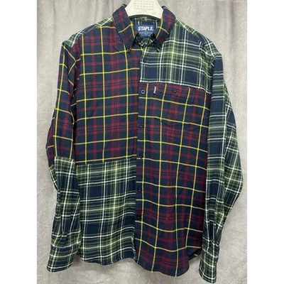 Staple Design Pigeon Men's Reconstructed Plaid Flannel Shirt Size L Patchwork - Image 1 of 4