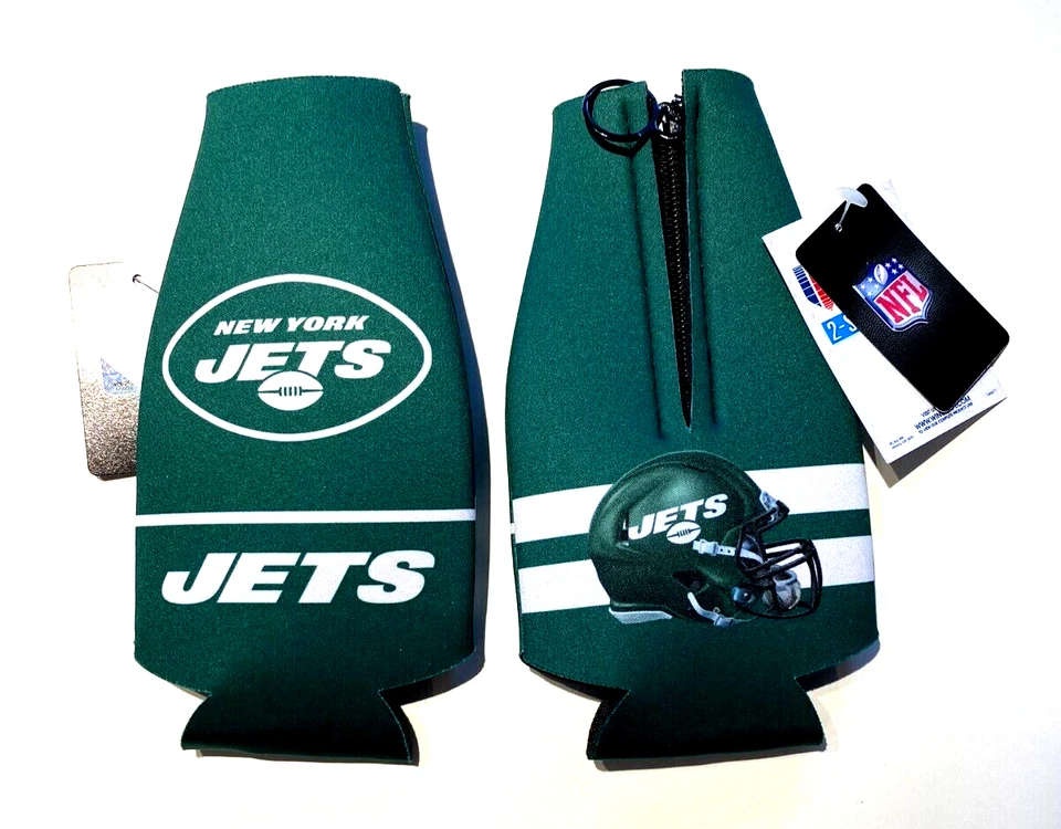 New York Jets Botella Plana con Cremallera Koozie Huggy Soporte Enfriador NFL Foto 1 de 1