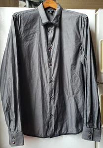 Designer JUST CAVALLI Shiny Gray Cotton Shirt 2 Tone Collar 54 XL Hologram Label - Picture 1 of 5