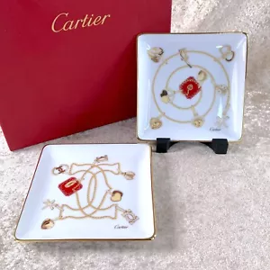 Cartier Porcelain Trinket Tray Vide Poche Charms Decor Set of 2 T1120011 w/Case - Picture 1 of 20