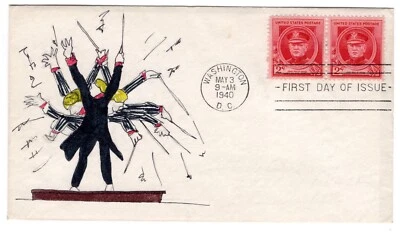 #880 John Philip Sousa Composer Famous American FDC 1940 Hand Drawn - Image 1 of 2