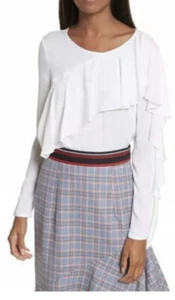 $335 MILLY WOMENS WHITE STRETCH SILK CASCADE SLEEVE BLOUSE TOP SIZE 10 NWT - Picture 1 of 4