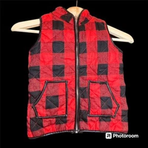 Girls Buffalo Cotton Plaid Quilted Vest Cute Puff Lined Gilet Size S - Picture 1 of 7