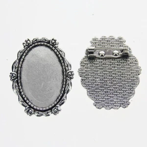3pcs Tibetan silver color rim oval 20x30mm cabochon settings brooch design XA025 - Picture 1 of 1