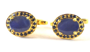 Natural Sapphire Gemstone Gold Plated 925 Sterling Silver Cufflinks Jewelry