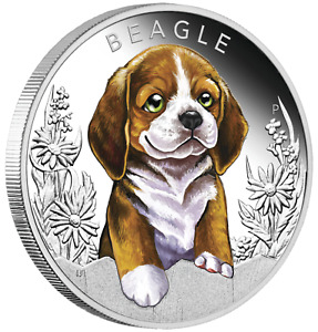 2018 Puppies - Beagle Tuvalu 1/2 oz Silver Proof 50c Half Dollar Coin Colorized